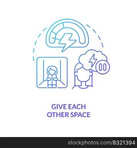 Give each other space blue gradient concept icon. Fixing broken marriage abstract idea thin line illustration. Temporary separation. Isolated outline drawing. Myriad Pro-Bold font used. Give each other space blue gradient concept icon