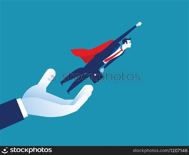 Give freedom. Businessman flying out of hand. Concept business opportunity vector illustration.