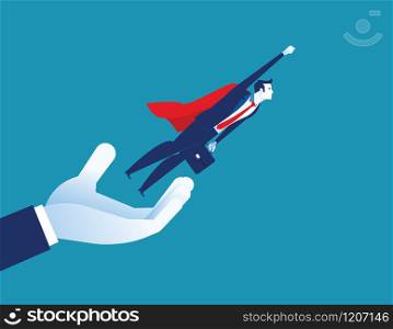 Give freedom. Businessman flying out of hand. Concept business opportunity vector illustration.