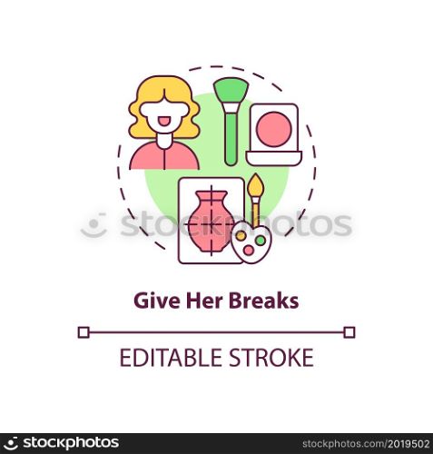 Give her breaks concept icon. Partner support during pregnancy abstract idea thin line illustration. Recovery from delivery. Provide break time. Vector isolated outline color drawing. Editable stroke. Give her breaks concept icon