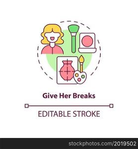 Give her breaks concept icon. Partner support during pregnancy abstract idea thin line illustration. Recovery from delivery. Provide break time. Vector isolated outline color drawing. Editable stroke. Give her breaks concept icon