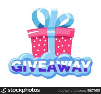 Giveaway and gift box, social media post or website isolated icon vector. Prize or free present, shopping special offer, competition winner award, online action. Internet site, container in wrapping. Gift box and shopping, giveaway social media post isolated icon