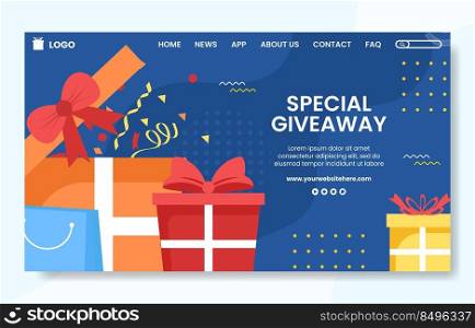 Giveaway Social Media Landing Page Template Flat Cartoon Background Vector Illustration