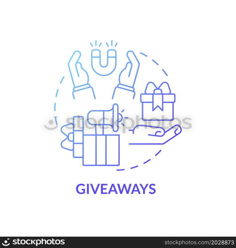 Giveaways campaign concept icon. Customers loyalty engaging. Advertising campaign of small business startup abstract idea thin line illustration. Vector isolated outline color drawing. Giveaways campaign concept icon