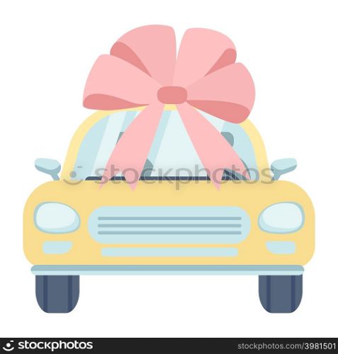 Giving car as gift semi flat color vector object. Full sized item on white. Surprise for car lover. Presenting automobile simple cartoon style illustration for web graphic design and animation. Giving car as gift semi flat color vector object