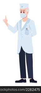 Giving instructions to patients semi flat RGB color vector illustration. Posing figure. Preventative measures. Elderly doctor wearing face mask isolated cartoon character on white background. Giving instructions to patients semi flat RGB color vector illustration