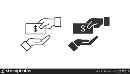 Giving money icon. Payment illustration symbol. Sign hand and dollar vector desing.