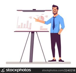 Giving presentation at work semi flat RGB color vector illustration. Male office worker isolated cartoon character on white background. Giving presentation at work semi flat RGB color vector illustration