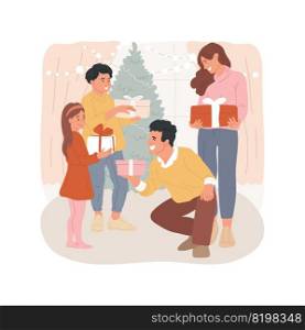 Giving presents isolated cartoon vector illustration. Happy family sharing Christmas gifts, xmas holiday celebration, spending time with relatives together, festive days vector cartoon.. Giving presents isolated cartoon vector illustration.