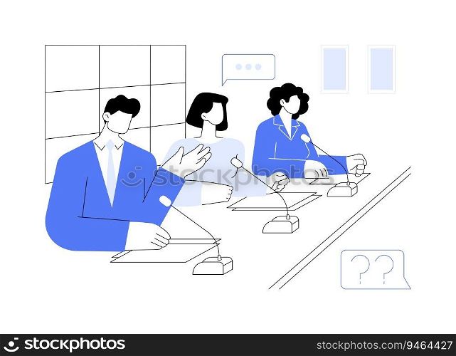 Giving press conference abstract concept vector illustration. Politicians giving press conference before elections, city council, citizen services, government representatives abstract metaphor.. Giving press conference abstract concept vector illustration.