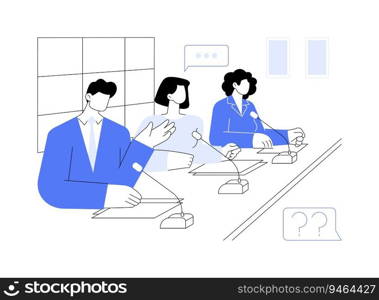 Giving press conference abstract concept vector illustration. Politicians giving press conference before elections, city council, citizen services, government representatives abstract metaphor.. Giving press conference abstract concept vector illustration.