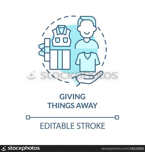 Giving things away blue concept icon. Donate and gift stuff you do not need. Responsible consumption abstract idea thin line illustration. Vector isolated outline color drawing. Editable stroke. Giving things away blue concept icon