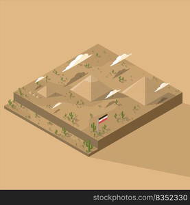 Giza pyramid complex includes the Pyramid of Khufu, Khafre, Menkaure. Isometric vector illustration.