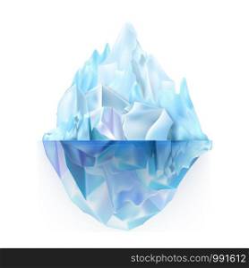 Glacier Icy Rock Floating On Sea Water Vector. Beautiful Frosty Glacier Aqua Antarctica Climb With Under Sea And Icecap Part. Float Majestic Ice Chunk Island. Global Warming Realistic 3d Illustration. Glacier Icy Rock Floating On Sea Water Vector