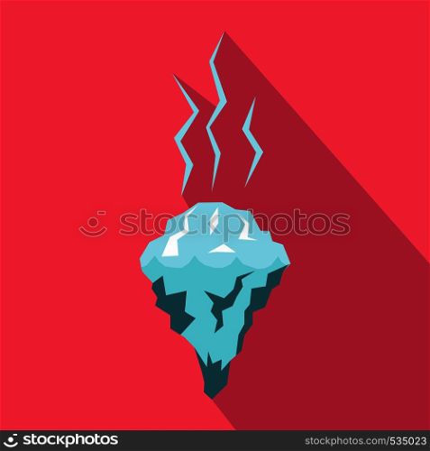 Glacier melting icon in flat style on a pink background. Glacier melting icon, flat style