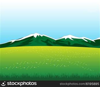 Glade with flower in mountain. Beautiful landscape with mountain and glade with flower