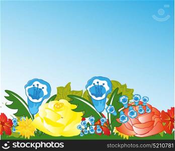 Glade with flower. Year glade with flower on background blue sky
