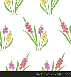 Gladiolus seamless pattern. Pen or marker flowers sketch. Floral vector illustrations. Hand drawn natural pencil drawing.. Gladiolus seamless pattern. Pen or marker flowers sketch. Floral vector illustrations. Hand drawn natural pencil drawing
