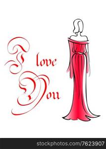 Glamorous elegant lady in a long red dress suitable for Valentines, wedding, or an anniversary design