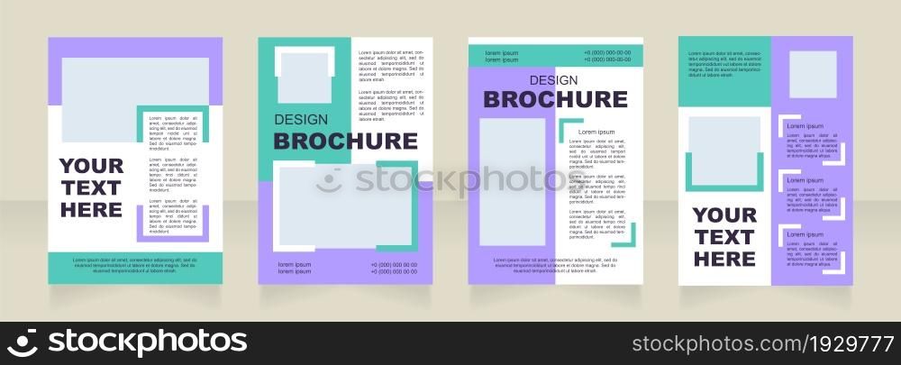 Glamour cyan and purple blank brochure layout design. Info on service. Vertical poster template set with empty copy space for text. Premade corporate reports collection. Editable flyer paper pages. Glamour cyan and purple blank brochure layout design