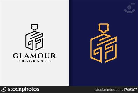 Glamour Fragrance Logo Design. Abstract Initial Letter G and F Combination as Perfume Bottle Design Concept.