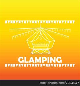 Glamping or camping with a tent icon and a light bulb in white colors, isolated bright orange background. Comfort, wifi. EPS 10 vector. Glamping or camping with a tent icon and a light bulb in white colors, isolated bright orange background. Comfort, wifi. EPS 10 vector.