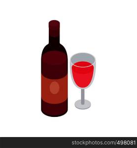Glass and bottle of wine icon in isometric 3d style on a white background. Glass and bottle of wine icon, isometric 3d style
