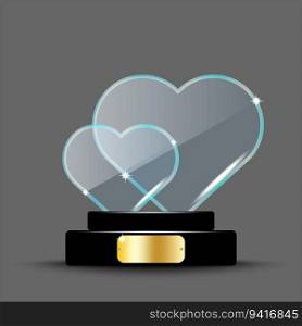 Glass award, trophy in the form of a heart. Glass heart on a stand. Vector illustration. stock image. EPS 10.. Glass award, trophy in the form of a heart. Glass heart on a stand. Vector illustration. stock image.