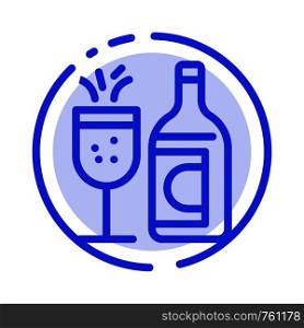 Glass, Bottle, Easter, Drink Blue Dotted Line Line Icon
