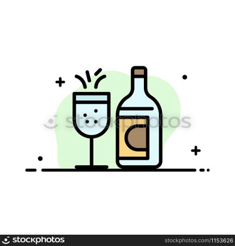 Glass, Bottle, Easter, Drink Business Flat Line Filled Icon Vector Banner Template