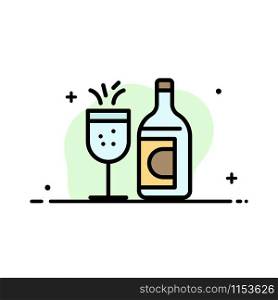 Glass, Bottle, Easter, Drink Business Flat Line Filled Icon Vector Banner Template