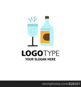 Glass, Bottle, Easter, Drink Business Logo Template. Flat Color