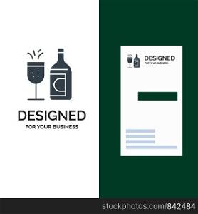 Glass, Bottle, Easter, Drink Grey Logo Design and Business Card Template