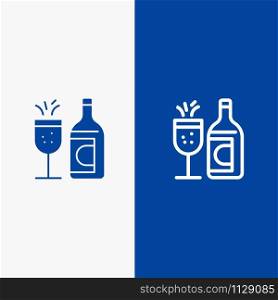 Glass, Bottle, Easter, Drink Line and Glyph Solid icon Blue banner Line and Glyph Solid icon Blue banner