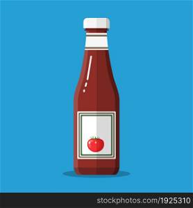Glass bottle of traditional tomato ketchup. vector illustration in flat style. Glass bottle of traditional tomato ketchup.