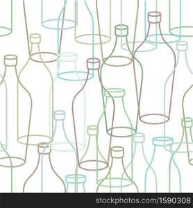 Glass bottle seamless pattern. empty transparent Bottles background. Retro texture of fabric