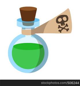 Glass bottle with poison icon in cartoon style on a white background. Glass bottle with poison icon, cartoon style