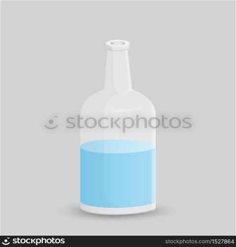 Glass bottle with water on a white background. Vector illustration bottle with a white label in your designs, pattern mock-up containers filled with liquid drink to quench your thirst.
