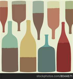 Glass bottles with wine. Vector silhouettes.