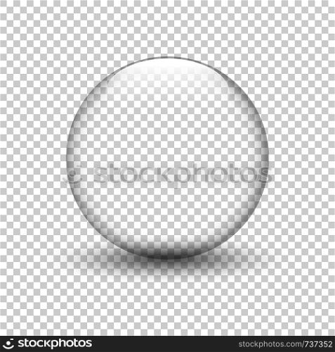 Glass bowl with shadow on isolated background. Water drop. Glass sphere. Bubble. Vector illustration