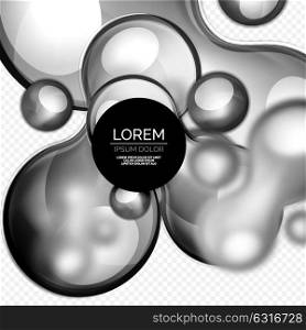 Glass bubbles on grey, modern techno liquid design. Glass black bubbles on grey, modern techno liquid design. Vector illustration