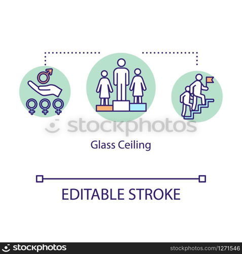 Glass ceiling pay icon. Man and woman pay gap, gender inequality, career development barrier idea thin line illustration. Vector isolated outline RGB color drawing. Editable stroke