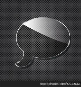 Glass chat symbol on black metallic background. Vector illustration.