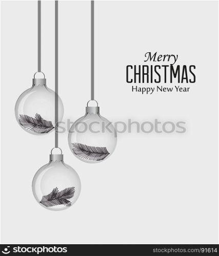 Glass Christmas balls. Vector illustration Christmas balls with decoration inside branches of spruce