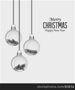 Glass Christmas balls. Vector illustration Christmas balls with decoration inside branches of spruce