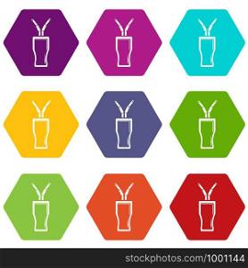 Glass cola icons 9 set coloful isolated on white for web. Glass cola icons set 9 vector