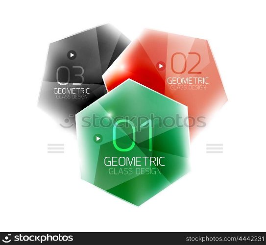 Glass color hexagons. Glass color hexagons. Glossy plastic hexagon design with text