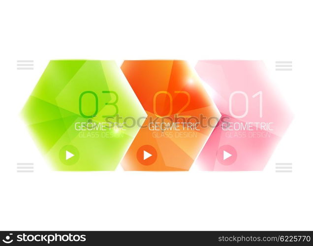 Glass color hexagons. Glass color hexagons. Glossy plastic hexagon design with text