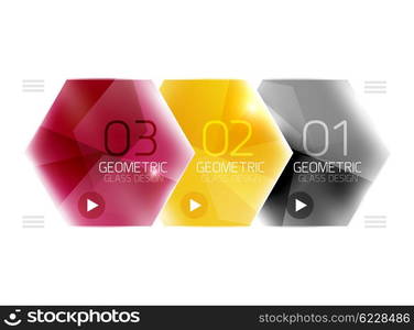 Glass color hexagons. Glass color hexagons. Glossy plastic hexagon design with text