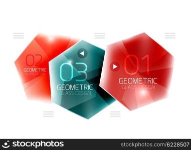 Glass color hexagons. Glass color hexagons. Glossy plastic hexagon design with text